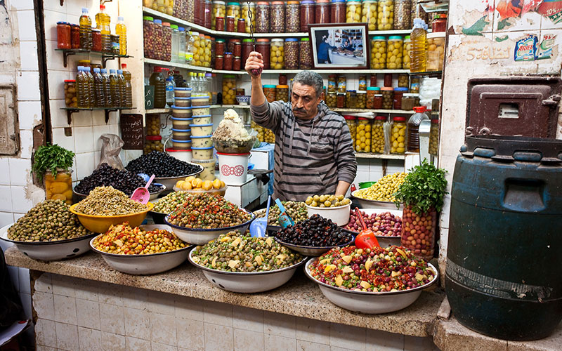 An olive seller in the Fez medina.