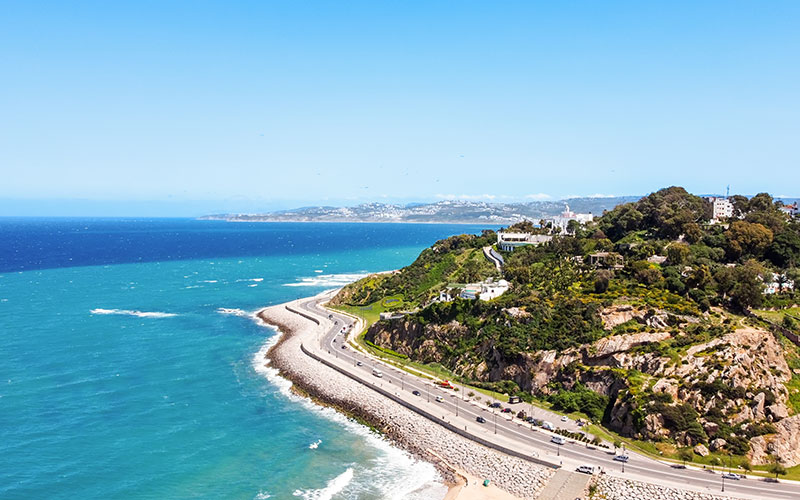 Aerial drone view of Tangier, Morocco