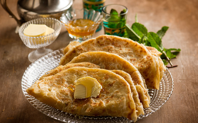 traditional morocco meloui with butter honey and mint tea