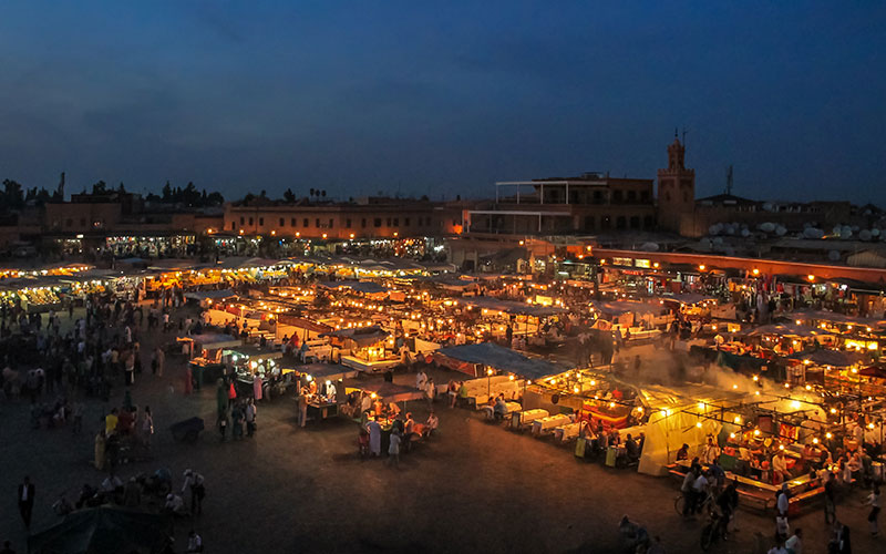 Jemaa el-Fnaa square at evening - Marakech, Morocco
