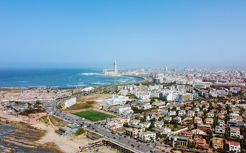 Aerial drone view of Casablanca, Morocco
